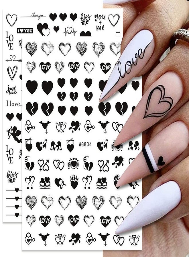 SINSEN Heart Nail Stickers - 6 Sheets Hearts Nail Decals for Women - 3D Self Adhesive Heart Nail Art Stickers - Black Red Heart Love Angel Cupid Nail Designs DIY Valentines Manicure Decorations - Image 2